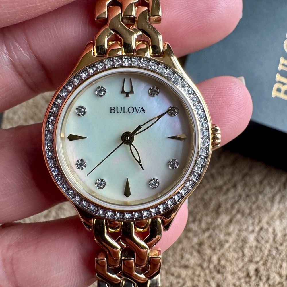 Bulova Women's Gold Watch with Crystal Detailing - Picture 5 of 8